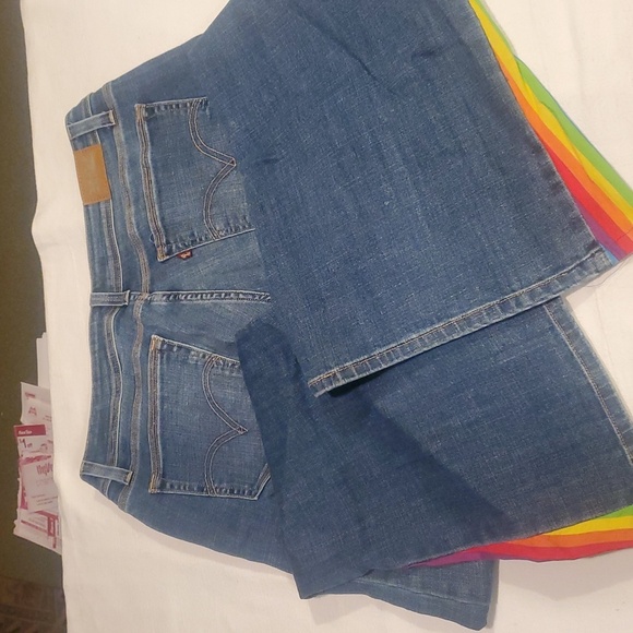 Levi’s 529 curvy boot cut UPCYCLED Flared Rainbow Insert Sz. 14S X 29 Blue Jeans - Picture 8 of 15